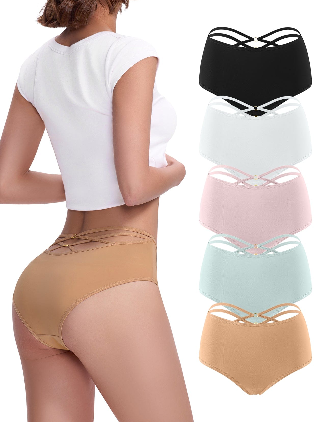 Selmira Damen-Slips mit hohem Bund und Criss-Cross-Design, Multipack