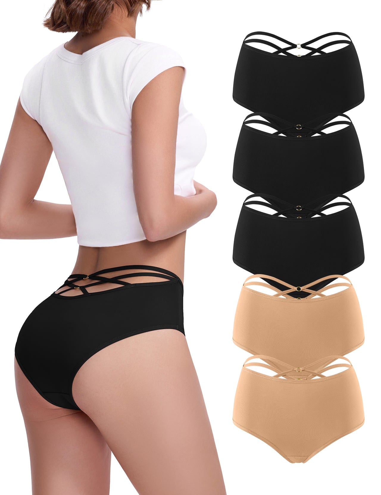 Selmira Damen-Slips mit hohem Bund und Criss-Cross-Design, Multipack