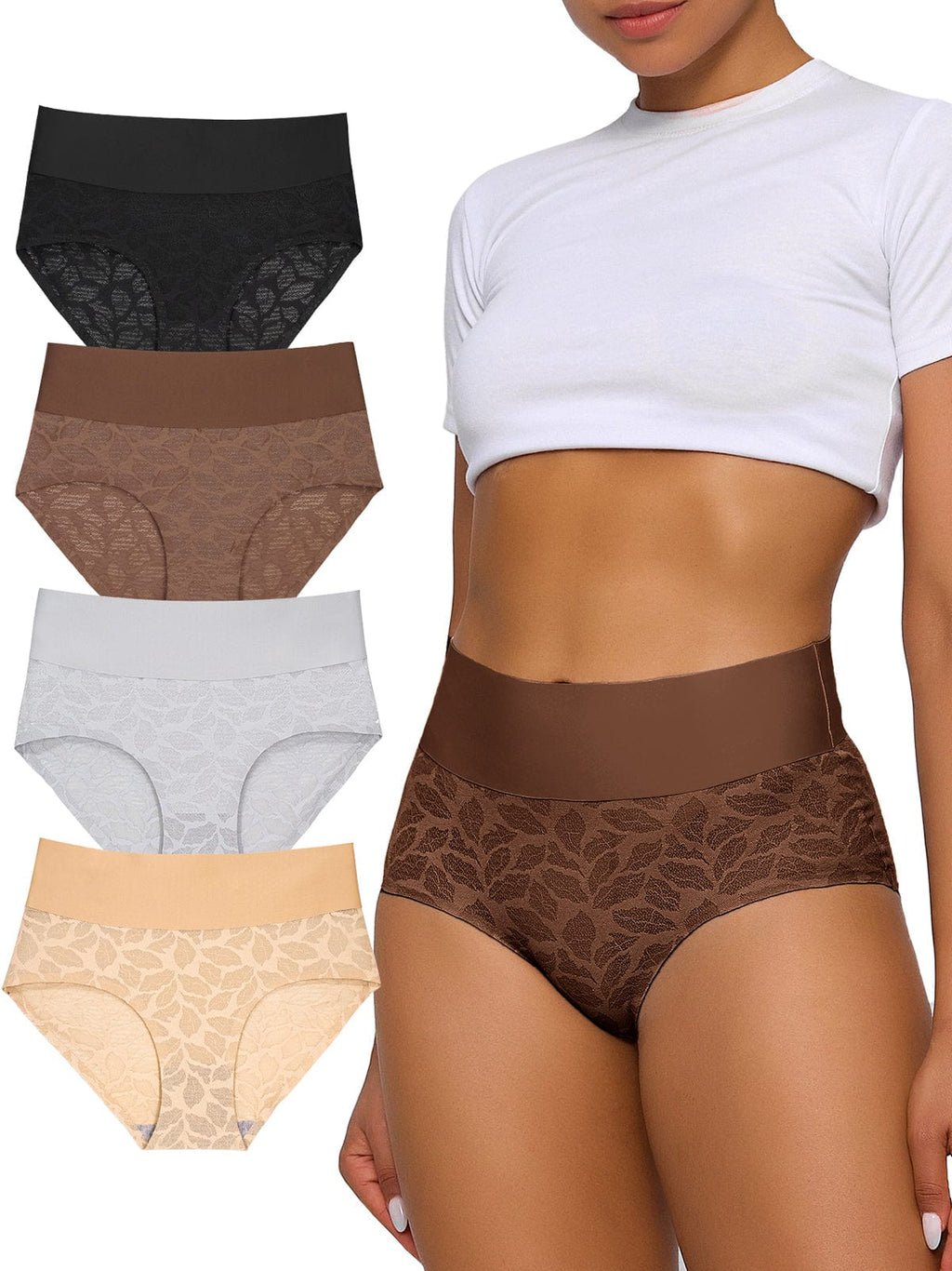 Nahtlose formende Spitzen-Unterwäsche mit hohem Bund, 5er-Pack