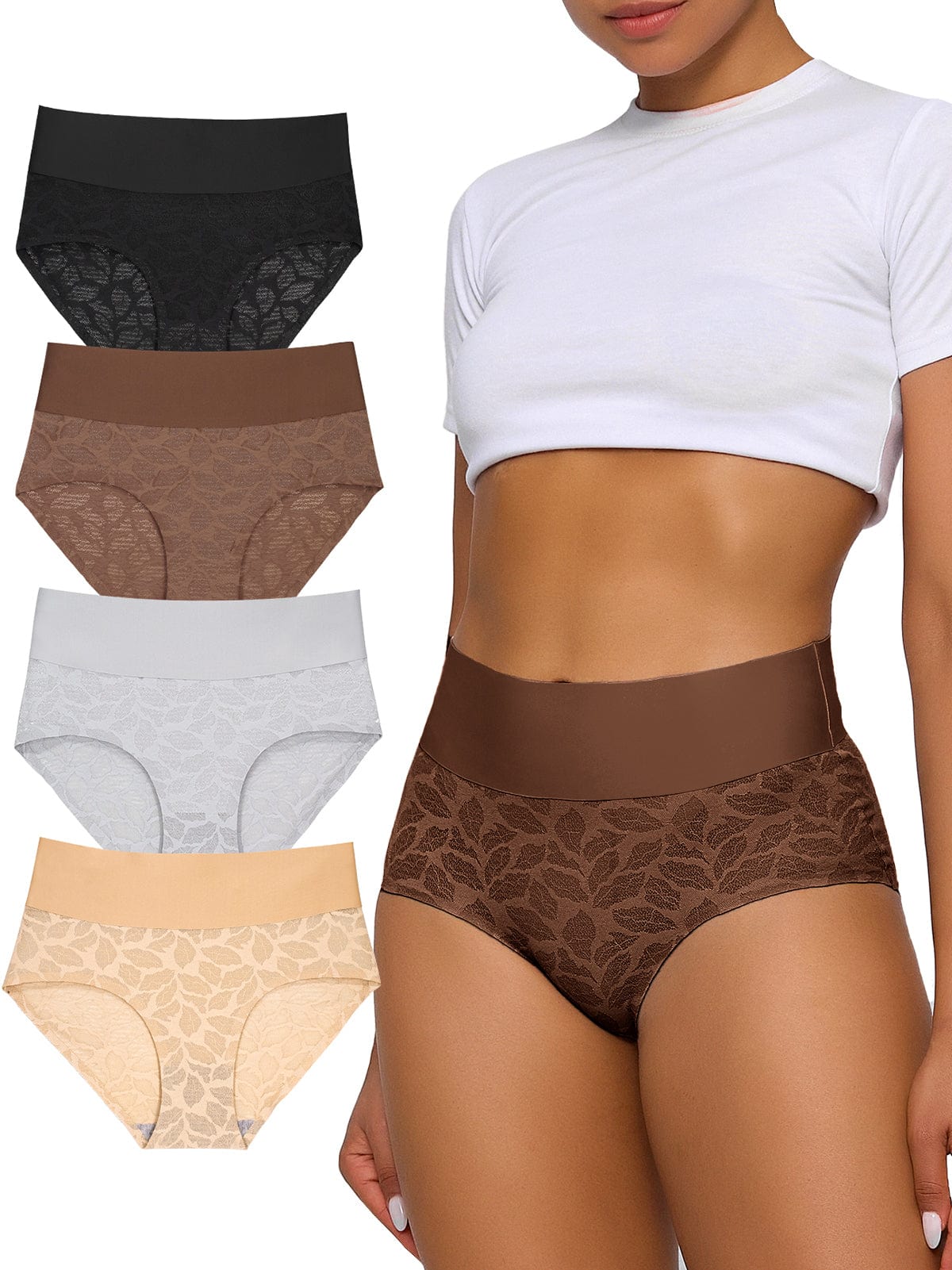 Nahtlose formende Spitzen-Unterwäsche mit hohem Bund, 5er-Pack