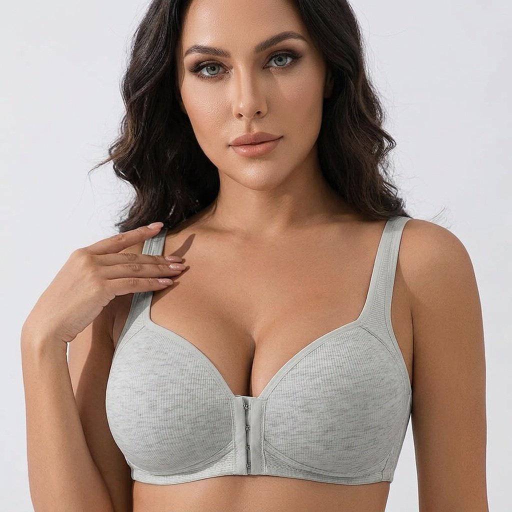 Selmira Plus-Size Frontknopf Verschluss Drahtloser BH – Elastischer Fester Cup, Push-up Komfort-Unterwäsche