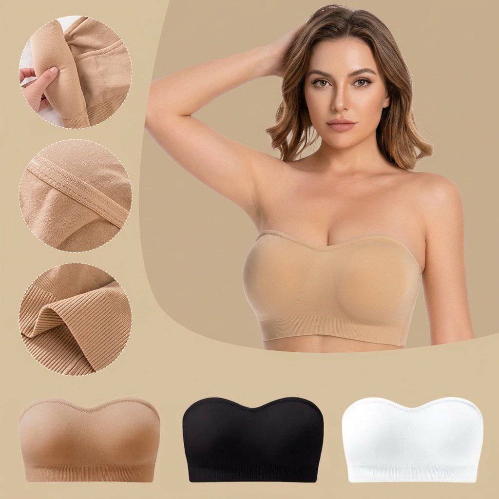 Selmira Strapless Push-up BH für Damen – Nahtloser Drahtloser BH, Rückenfreies Bralette, Abnehmbare Polsterung