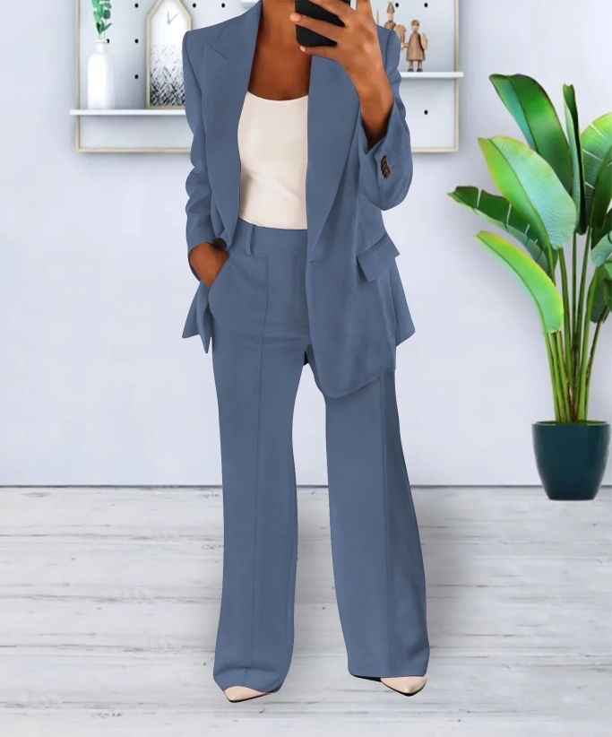 Blazer und Weite Bein Hose Zweiteiliges Set