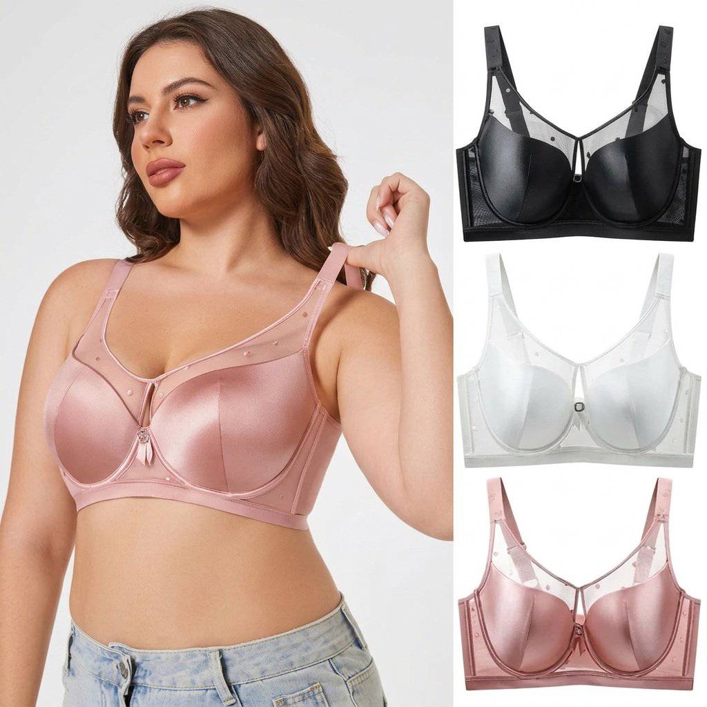 Selmira Groß-Size Push-up BH für Damen – Nahtloser Drahtloser BH, Strassdetail, Bequeme Unterwäsche